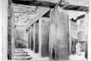 Templo de la Esfinge (Egipto). Croquis de Fresnedo Siri, R., realizado en el viaje de estudios (1936). Técnica: Lápiz carbonilla.