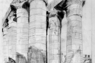 Templo de Luxor (Egipto).Croquis de Fresnedo Siri, R., realizado en el viaje de estudios (1936). Técnica: Lápiz carbonilla