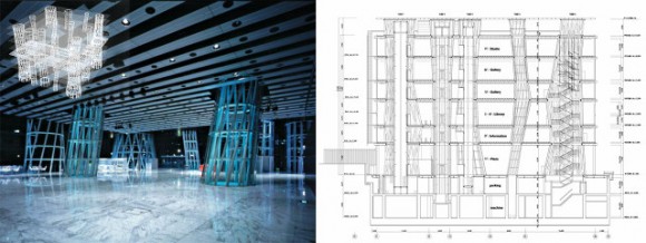 Fotografía interior y sección del edificio