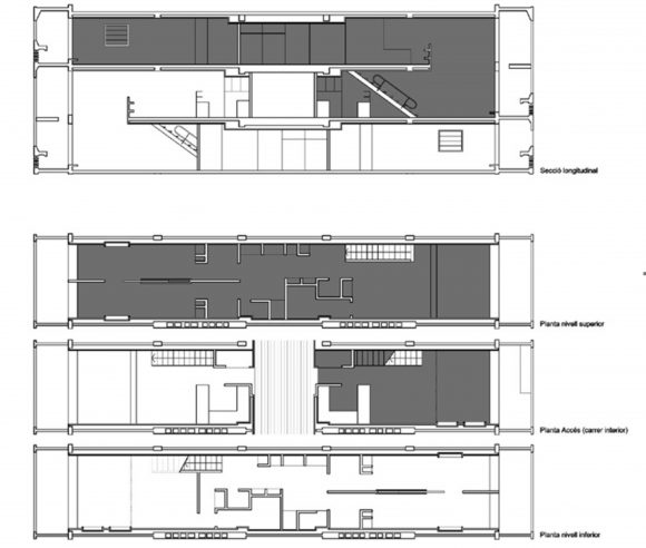 Figura 9: Esquema corte y plantas vivienda tipo.