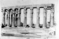 Templo de Luxor, Patio de Amenofis III (Egipto). Croquis de Fresnedo Siri, R., realizado en el viaje de estudios (1936). Técnica: Lápiz carbonilla.