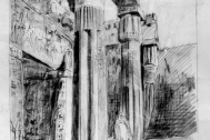 Templo de Luxor (Egipto).Croquis de Fresnedo Siri, R., realizado en el viaje de estudios (1936). Técnica: Lápiz carbonilla