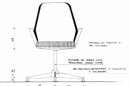 Diseño de butaca para edificio Varig. Alzado frontal acotado de Fresnedo Siri, R.