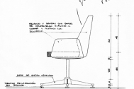 Diseño de butaca para edificio Varig. Alzado lateral acotado de Fresnedo Siri, R.