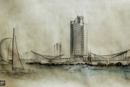 Proyecto del Complejo Turístico Isla de las Gaviotas, arq. Fresnedo Siri, R. Montevideo, Uruguay.