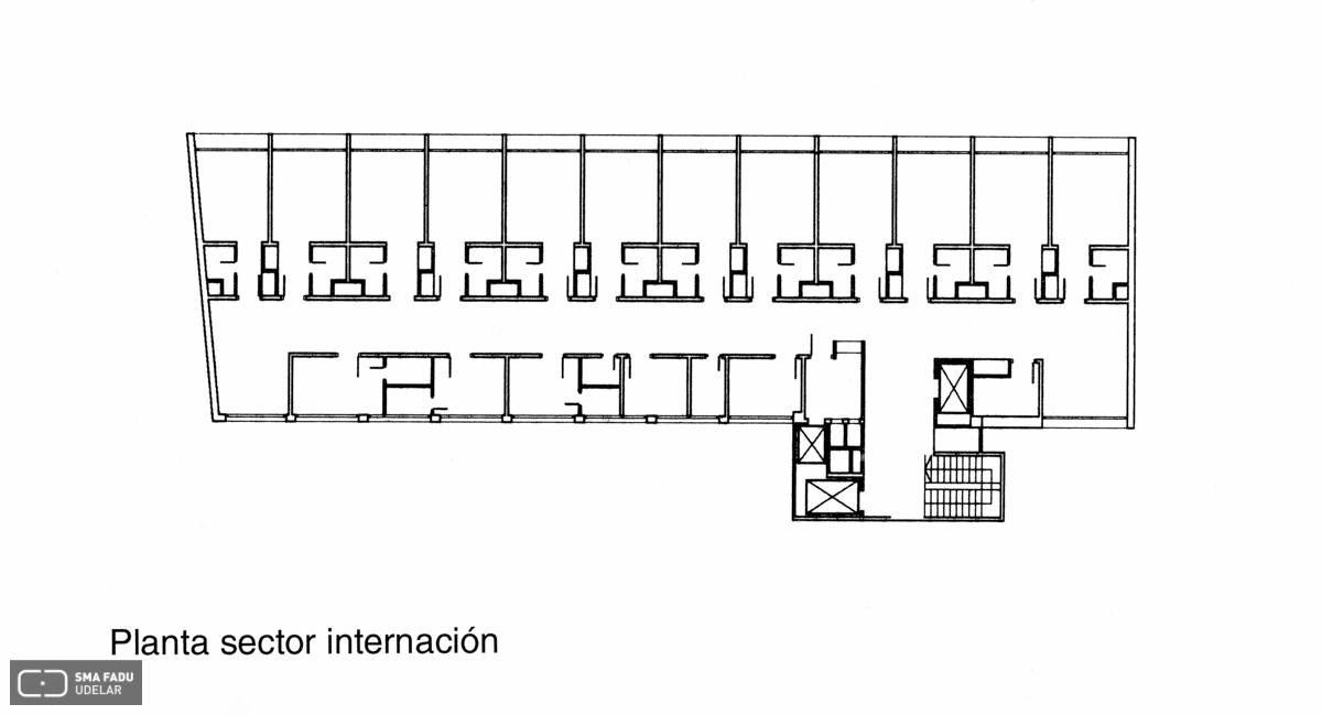 Sanatorio Dr. Ma. Fosalba - CASMU, Arqs. A. ALTAMIRANO, J. M. MIERES MURÓ, F. VILLEGAS BERRO, 1949, Montevideo. Tomado de Revista ELARQA