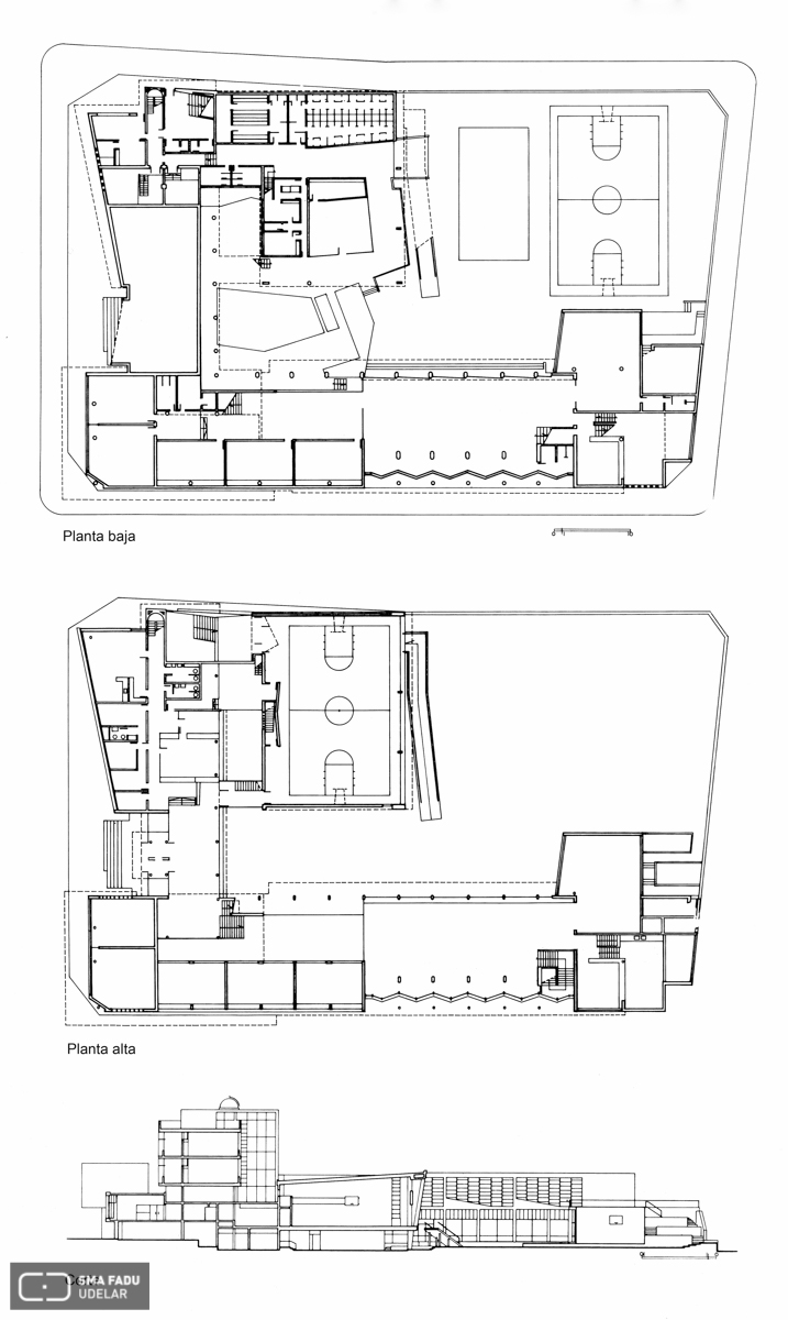 Liceo Nº 2 Héctor Miranda, Arqs. E. ACOSTA, H. BRUM, C. CARERI, A. STRATTA, 1956, Montevideo. Tomada de Revista ELARQA