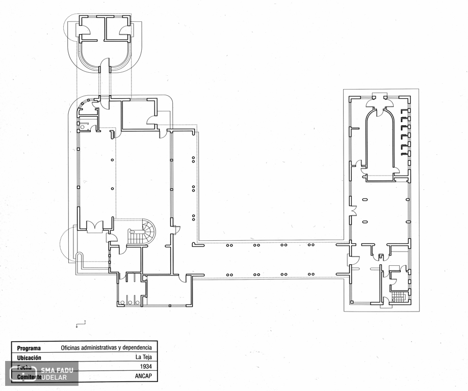 Oficinas Administrativas y Dependencia, arq. LORENTE ESCUDERO, R. , La Teja, Montevideo, Uy.1934. Origen: Libro Lorente Escudero. Editorial Agua;m.