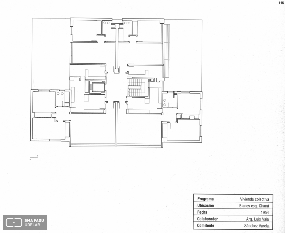 Vivienda de Apartamentos Blanes, arq. LORENTE ESCUDERO, R. , Montevideo, Uy. 1954. Origen: Libro Lorente Escudero. Editorial Agua;m.