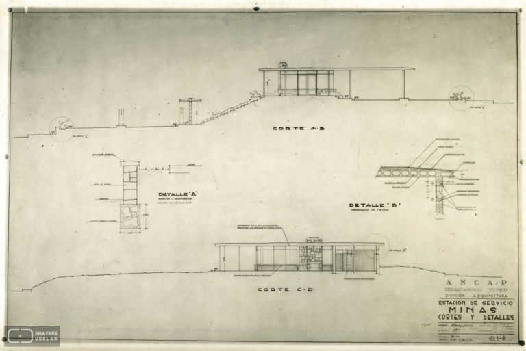 Estación de Servicio Minas ANCAP, arq. LORENTE ESCUDERO, R. , Minas, Lavalleja, Uy. 1950. Foto: Archivo SMA, Donación Archivo personal del autor.