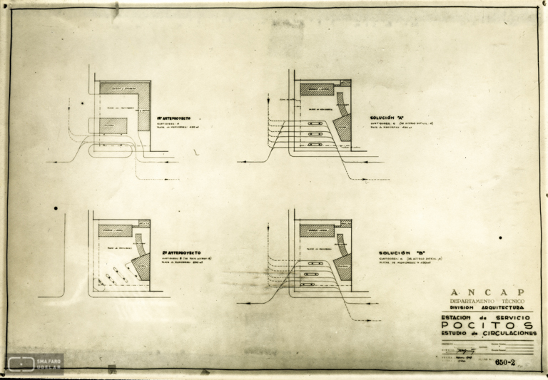 Estación de Servicio Rambla y Solano Antuña ANCAP, arq. LORENTE ESCUDERO, R. , Montevideo, Uy. 1949. Foto: Archivo SMA Donación Archivo personal del autor. Actualmente Demolido.
