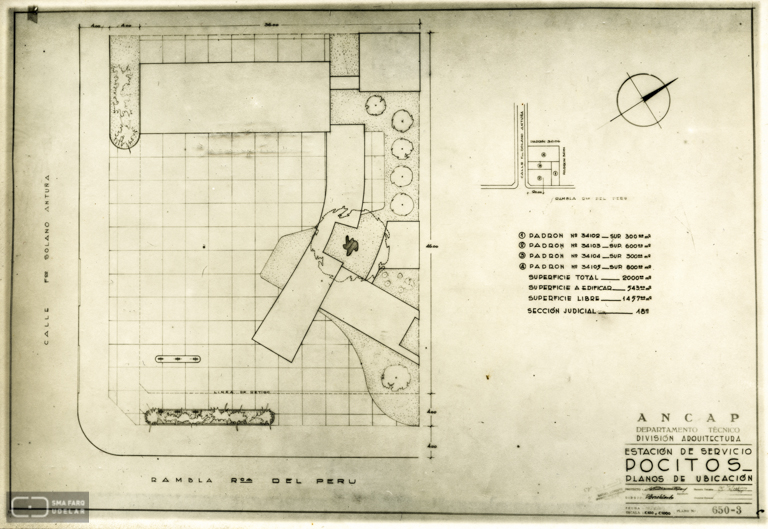 Estación de Servicio Rambla y Solano Antuña ANCAP, arq. LORENTE ESCUDERO, R. , Montevideo, Uy. 1949. Foto: Archivo SMA Donación Archivo personal del autor. Actualmente Demolido.