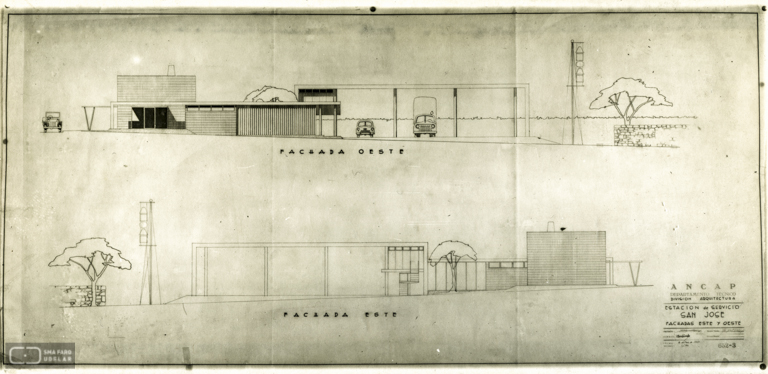 Estación de Servicio San José ANCAP, arq. LORENTE ESCUDERO, R. , San José, San José, Uy. 1950. Foto: Archivo SMA, Donación Archivo personal del autor.