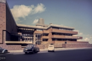 Edificio Asociación de bancarios del Uruguay (AEBU), LORENTE ESCUDERO, R. / LORENTE MOURELLE, R. / LUSSICH, J., Montevideo, Uy. 1964-1971. Foto:César Lousteau.Archivo SMA, Donación Archivo personal del autor.