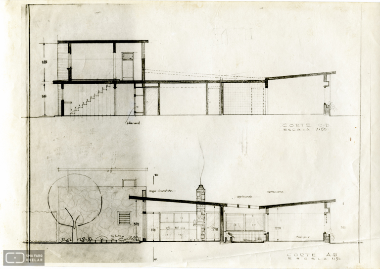 Vivienda Castiglioni, arq. LORENTE ESCUDERO, R. , La Blanqueada, Montevideo, Uy. 1948. Foto: Archivo SMA, Donación Archivo personal del autor.