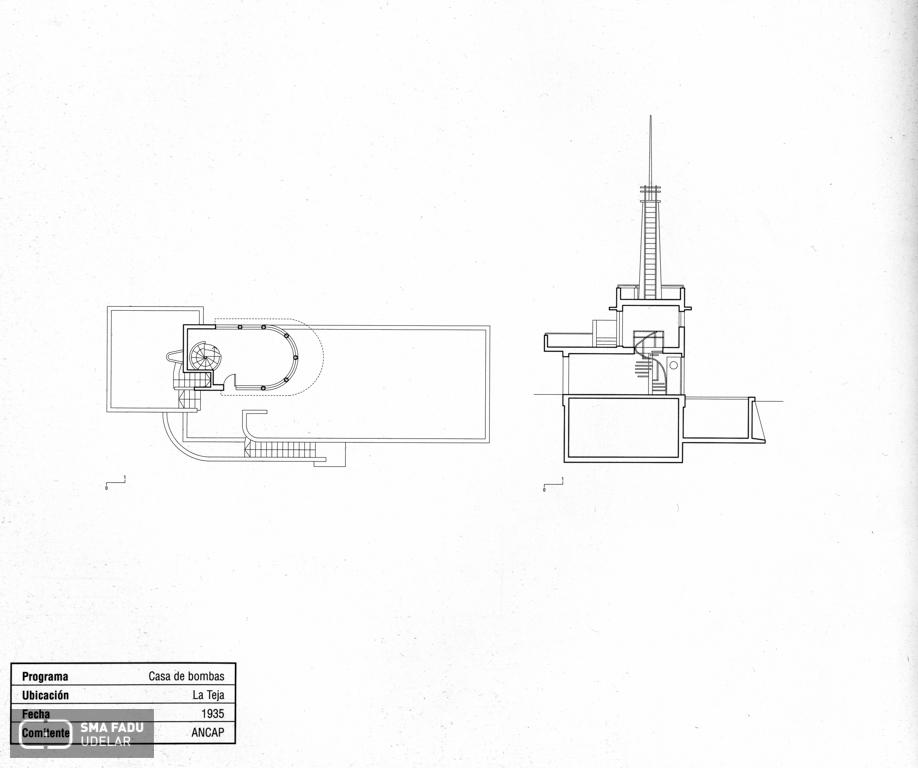 Casa de Bombas, arq. LORENTE ESCUDERO, R. , La Teja, Montevideo, Uy. 1935. Origen: Libro Lorente Escudero. Editorial Agua;m.