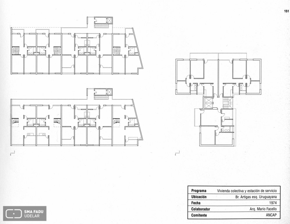 Vivienda de Apartamentos ANCAP, arq. LORENTE ESCUDERO R. , 1974. Origen: Libro Lorente Escudero. Editorial Agua;m.